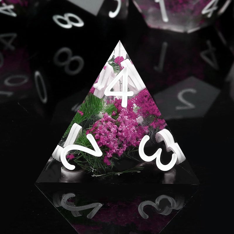 Haxtec Flower D&D Dice Set with Case - Polyhedral Dice, Sharp Edge Resin Dicia for TTRPGs DND Gift - Image 2